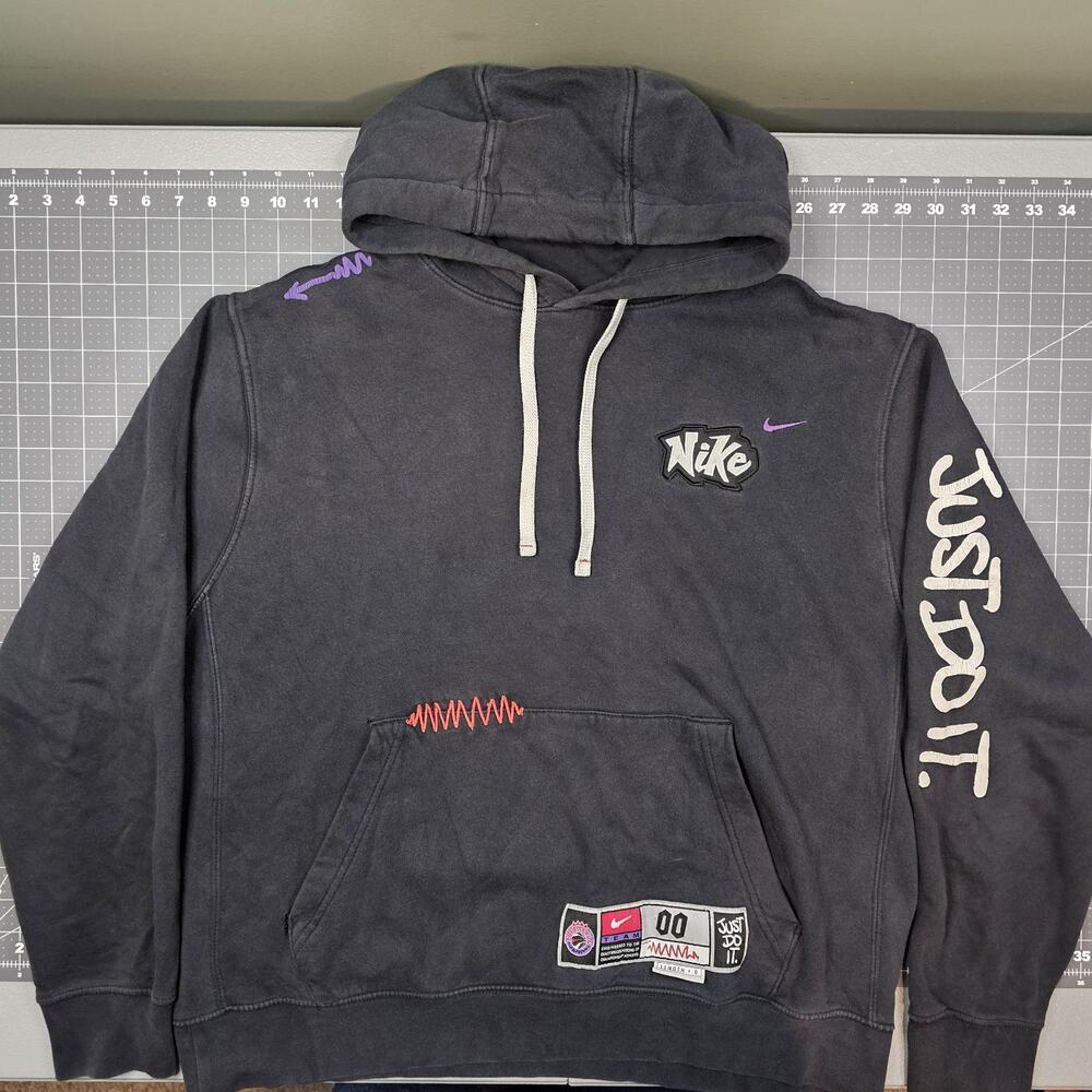 Nike Freestyle Hoodie Large Black Faded Distressed Skater Streetwear Sportswear